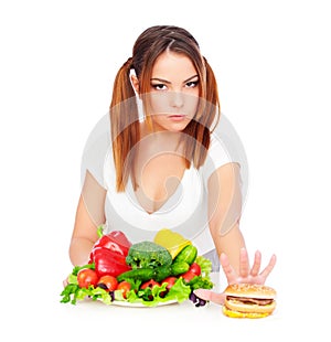 Woman don't want to eat junk food