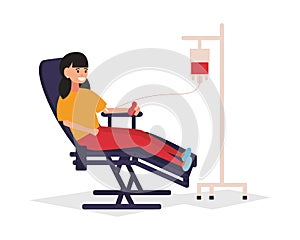 Woman donates blood. Vector illustration of a flat design