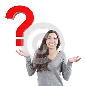 Woman with a doubt watching a 3d query