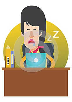 woman dozed off at work. Vector illustration decorative design