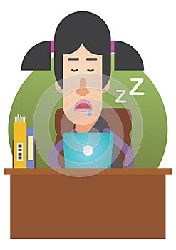 woman dozed off at work. Vector illustration decorative design