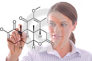 Woman drawing a chemistry pattern