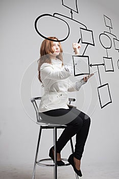 Woman drawing flowchart, business process concept