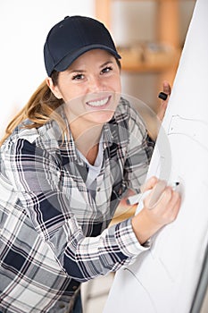 woman drawing on paper flip chart