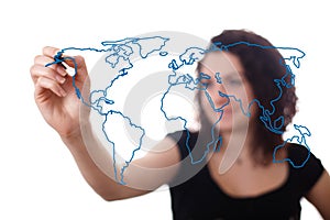 Woman drawing the world map in a whiteboard 2