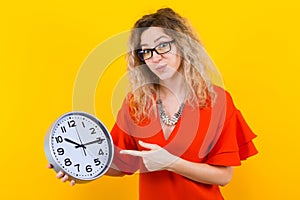 Woman in dress with clocks
