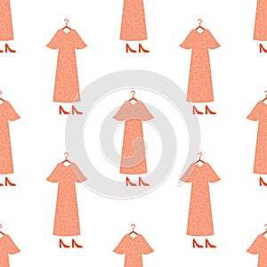 Woman dress and high heels vector seamless pattern