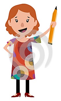 Woman in dress holding a big pencil illustration vector