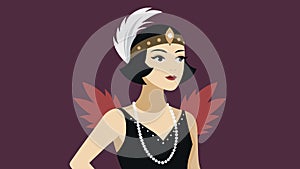 A woman dressed as a flapper donning a glitzy beaded dress and feather headpiece capturing the bold and rebellious