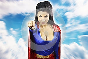 woman dressed as super hero fly