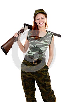 Woman dressed in green camouflage