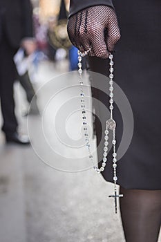 Woman dressed in mantilla during a procession photo