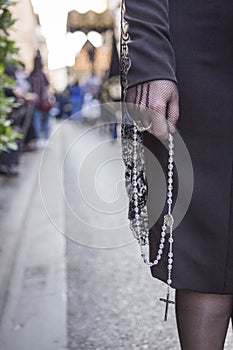 Woman dressed in mantilla during a procession photo
