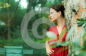 Woman dressed in red