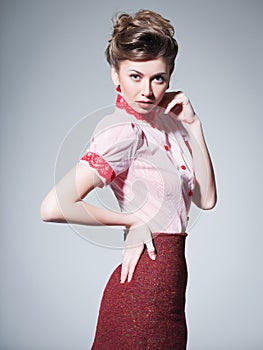 woman dressed retro doing a pin-up fashion shoot