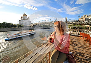 woman drinking cocktail, moscow city