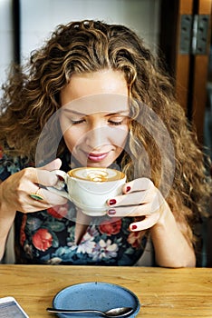 Woman Drinking Coffee Breakfast Refreshment