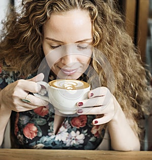 Woman Drinking Coffee Breakfast Refreshment Concept