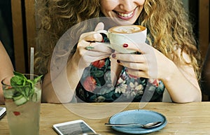 Woman Drinking Coffee Breakfast Refreshment Concept