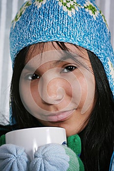 Woman drinking hot chocolate photo