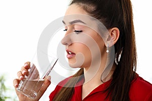 Woman drinking water, healthy lifestyle or dieting