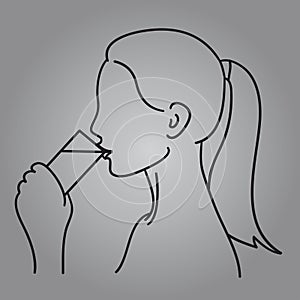 Woman drinking water vector illustration black line