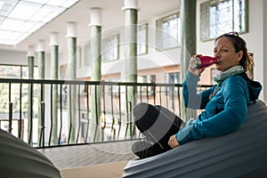 Woman drinks water from a mineral spring in Luhacovice