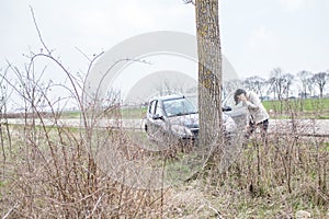 Woman driver calling for help