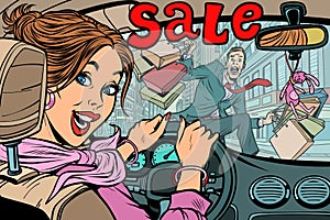 Woman driver goes to the sale, knocks down a man pedestrian. Roa