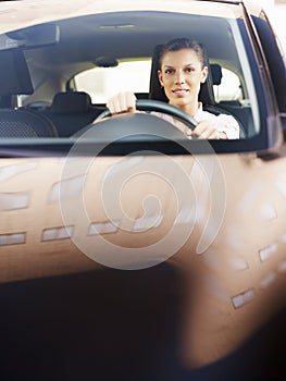 Woman driving car