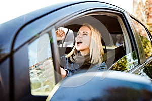 Woman driving a car