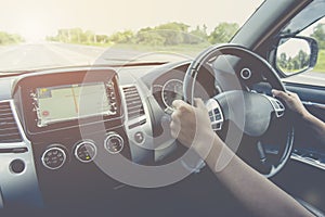 Woman driving car