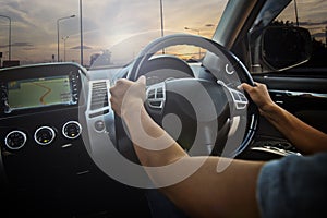 Woman driving car