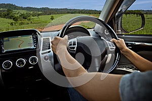 Woman driving car