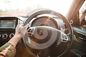 Woman driving car