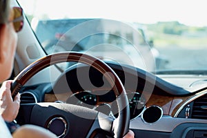 Woman Driving Car on Highway photo