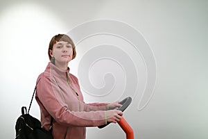 Woman driving car simulator
