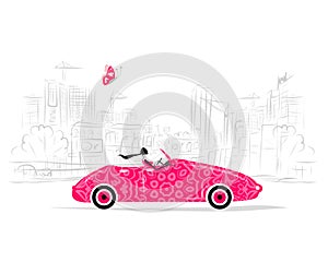 Woman driving car for your design