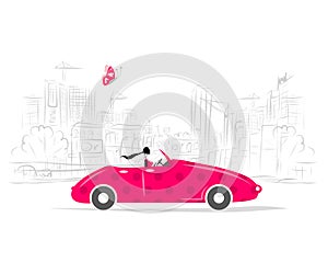 Woman driving car for your design