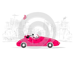 Woman driving car for your design