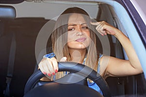 Woman driving. emotion. Screaming, scared.