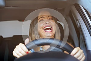 Woman driving. emotion. Screaming, scared