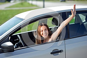 Woman driving her car