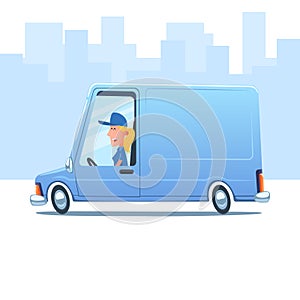 Woman driving a service van.