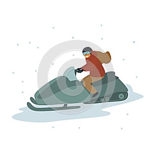 Woman driving winter snowmobile photo