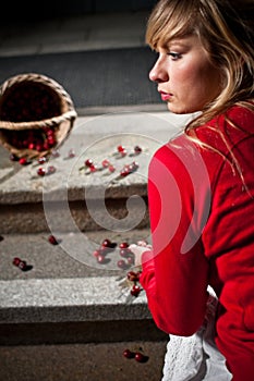 Woman dropped her fresh cherries