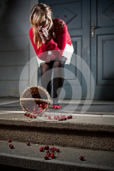 Woman dropped her fresh cherries