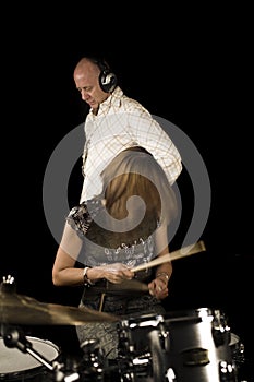 Woman drummer playing