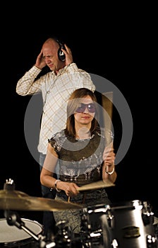 Woman drummer playing