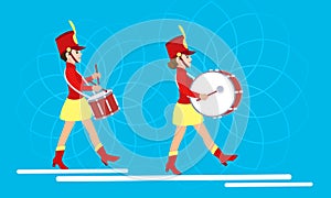 Woman drummers concept banner, flat style